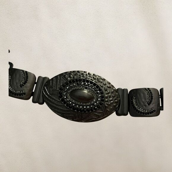 Chico’s Gun Metal Black & Silver Rhinestone Link Belt One Size - Picture 3 of 10